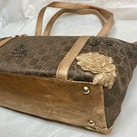 Vintage, Rare, Gucci, GG Brown and Gold Coated Canvas Handbag (12in x 9in x 4in) - Picture 12 of 15